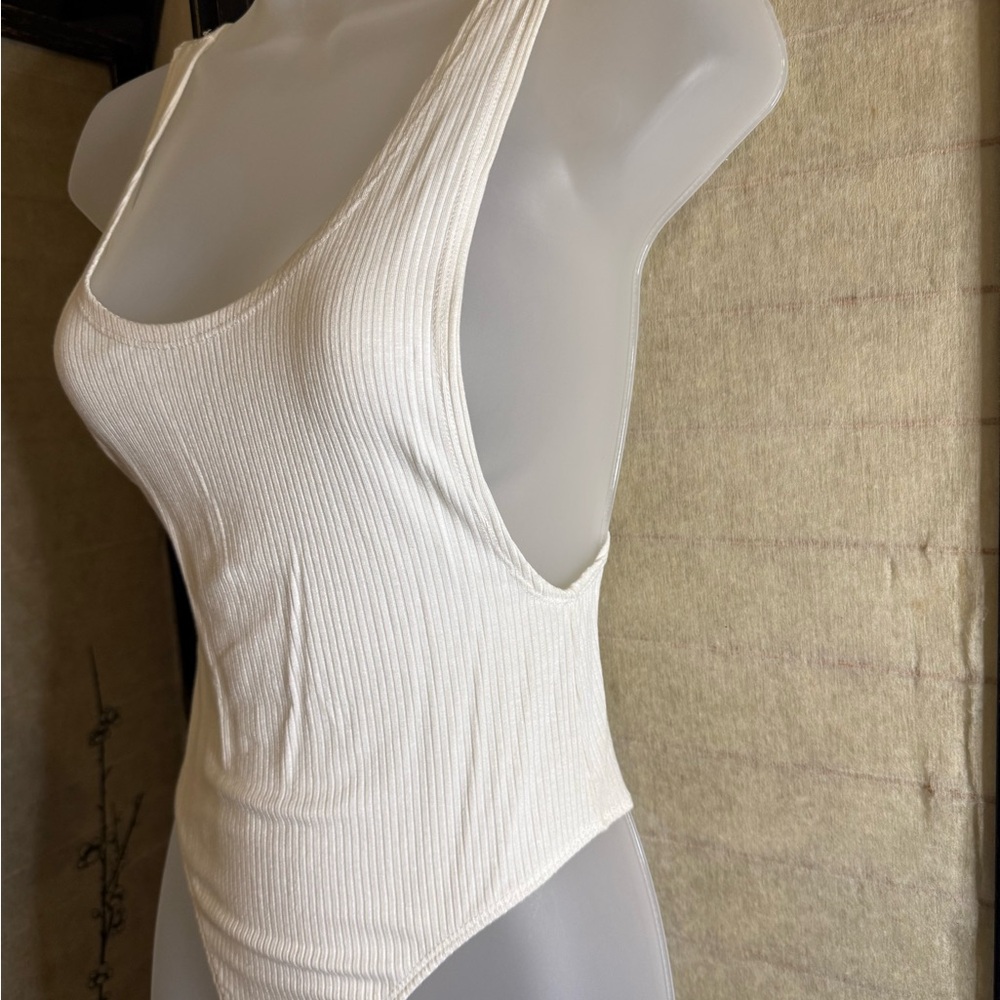 Fashion Nova White Ribbed Bodysuit